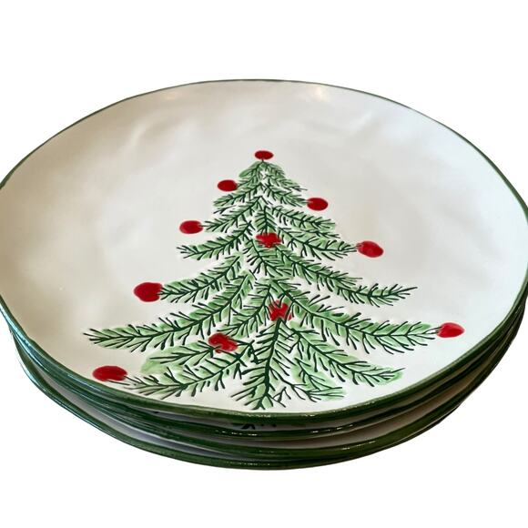 ELI + ANA Christmas Erma Tree Dinner Plate 10.75in Set of 4 Ceramic Holiday NEW - Picture 4 of 13